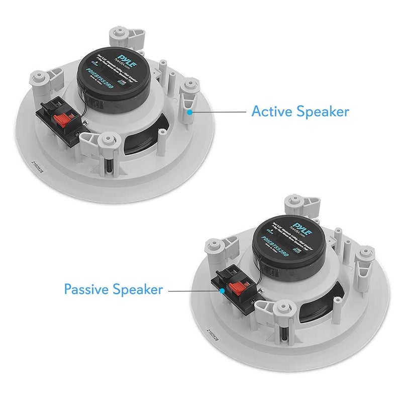 Pyle 5.25â€ Pair Bluetooth Flush Mount In-wall In-ceiling 2-Way Speaker System Quick Connections Changeable Round/Square Grill Polypropylene Cone & Polymer Tweeter Stereo Sound 150 Watt (PDICBT552RD) - Image 2