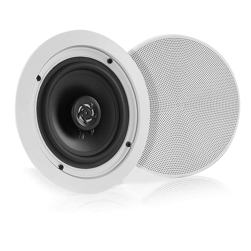 Pyle 5.25â€ Pair Bluetooth Flush Mount In-wall In-ceiling 2-Way Speaker System Quick Connections Changeable Round/Square Grill Polypropylene Cone & Polymer Tweeter Stereo Sound 150 Watt (PDICBT552RD) - Image 1