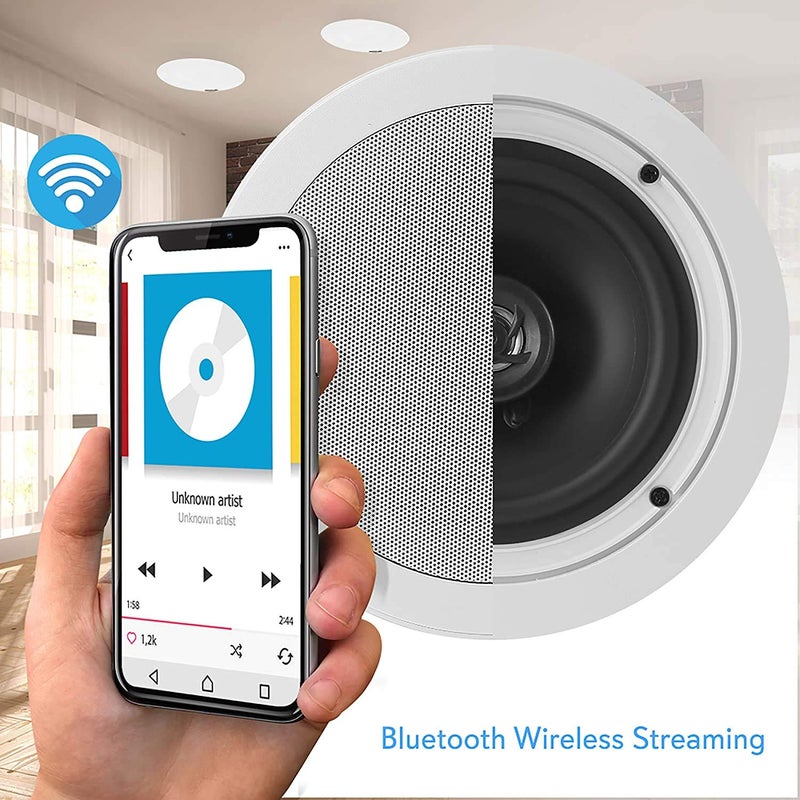 Pyle 5.25â€ Pair Bluetooth Flush Mount In-wall In-ceiling 2-Way Speaker System Quick Connections Changeable Round/Square Grill Polypropylene Cone & Polymer Tweeter Stereo Sound 150 Watt (PDICBT552RD) - Image 5