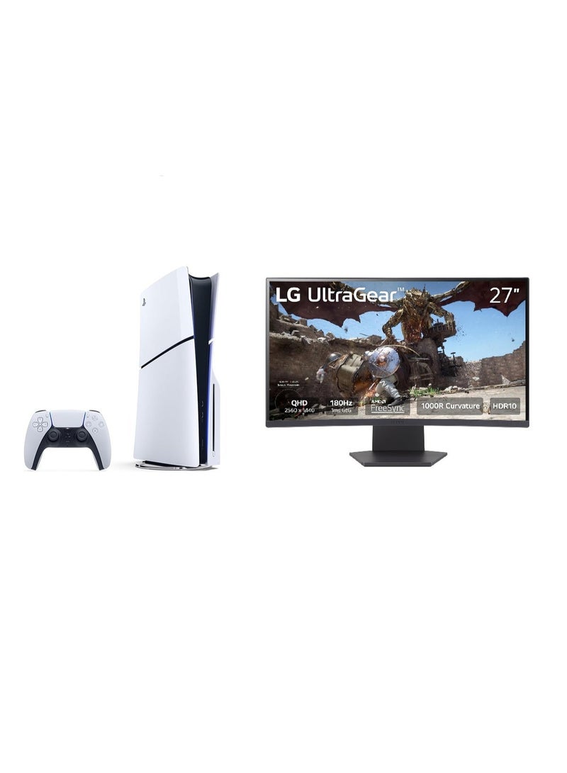 Sony CurveForce Gamer Pack - LG UltraGear 27” QHD 180Hz 1ms Curved Monitor + PlayStation 5 Digital Edition - Image 1