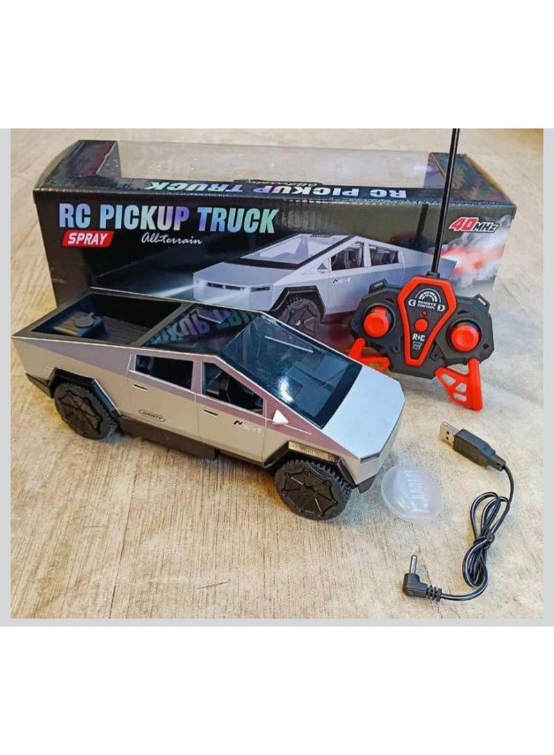 vGRASSP Tesla Cybertruck Style Remote Control Car for Kids, 4WD RC Pickup Truck with Smoke Spray Effect, LED Lights, USB Rechargeable Battery, 40MHz Remote Control, Off-Road Drift Toy Car, Gift for Boys and Girls - Image 1