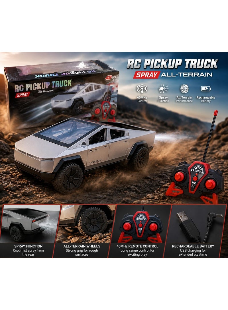 vGRASSP Tesla Cybertruck Style Remote Control Car for Kids, 4WD RC Pickup Truck with Smoke Spray Effect, LED Lights, USB Rechargeable Battery, 40MHz Remote Control, Off-Road Drift Toy Car, Gift for Boys and Girls - Image 4