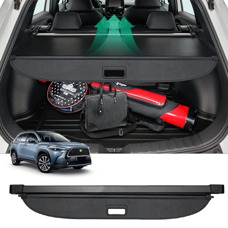 Powerty Cargo Cover for 20222025 2026 Toyota Corolla Cross Accessories Trunk Cover Retractable Trunk Shielding Shade Cargo Luggage Cover BlackNot for CorollaCorolla Cross Hybrid