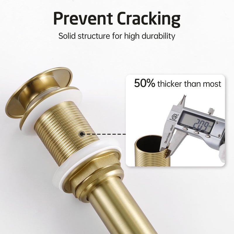 KES Sink Drain Without Overflow Bathroom Pop Up Drain Assembly Stopper Vessel Sink Brushed Gold for 1.6"-1.9" Sink Hole, All Metal Rustproof Brass and 304 Stainless Steel, S2008D-BZ - Image 4