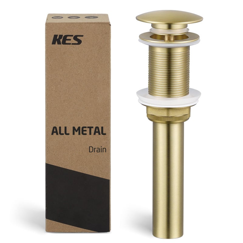 KES Sink Drain Without Overflow Bathroom Pop Up Drain Assembly Stopper Vessel Sink Brushed Gold for 1.6"-1.9" Sink Hole, All Metal Rustproof Brass and 304 Stainless Steel, S2008D-BZ - Image 1