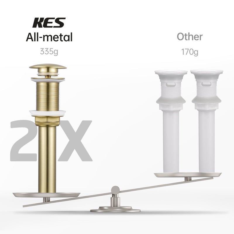 KES Sink Drain Without Overflow Bathroom Pop Up Drain Assembly Stopper Vessel Sink Brushed Gold for 1.6"-1.9" Sink Hole, All Metal Rustproof Brass and 304 Stainless Steel, S2008D-BZ - Image 3