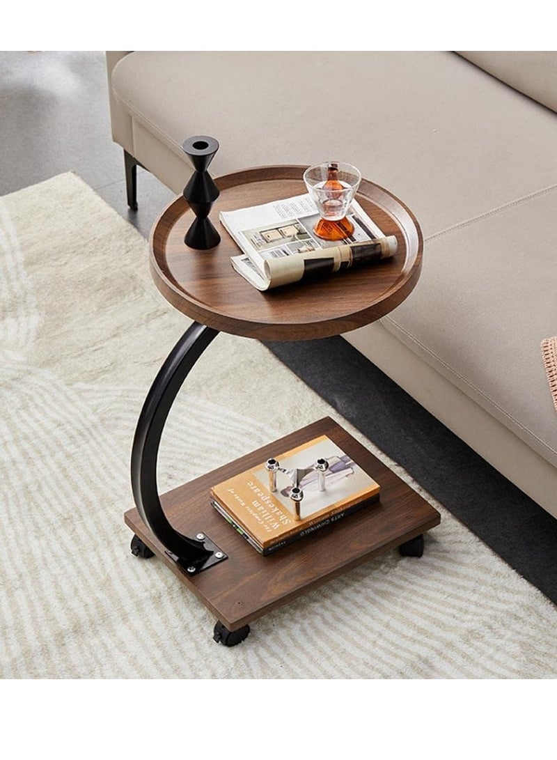 TRASSLE Sofa End Table, Narrow Side Table C Shaped Sofa Side Table with Metal Frame, Coffee Snack Couch Table for Living Room, Bedroom, Bedside - Image 1