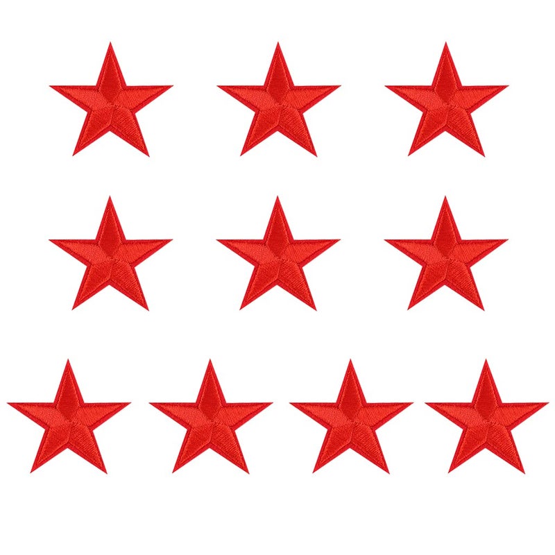 Pack of 10 Star Patches FiveAngled Star Iron On Patches 28 inch Embroidered Patches for Clothing Jackets Backpack Repairing Decorations Red