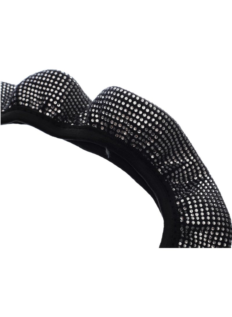 Generic Glitter Steering Wheel Cover - Black Crystal embroidered - Image 3