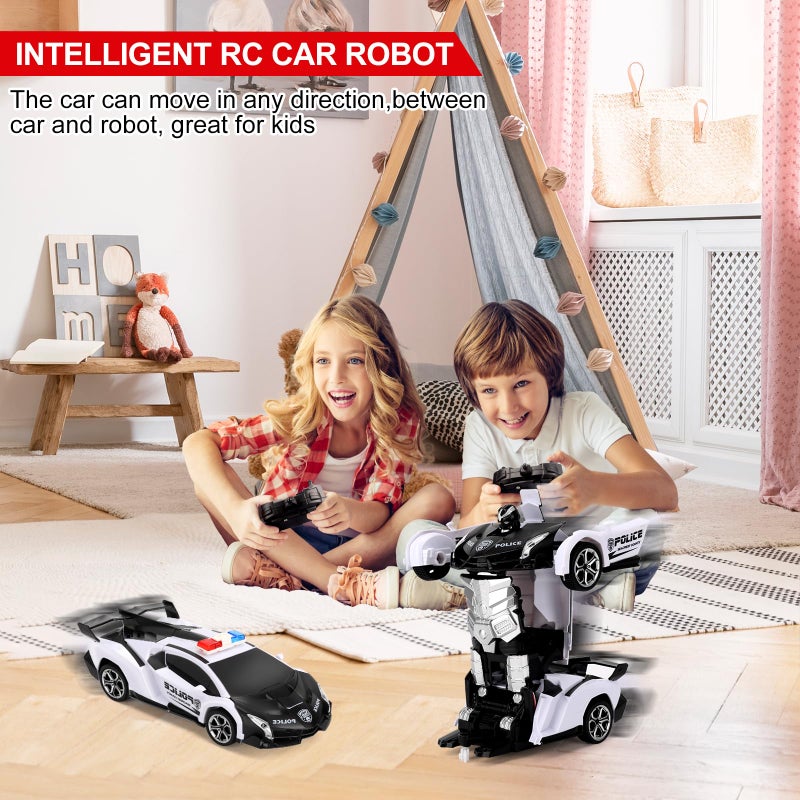 Blackma Remote Control Car Transform OneButton Deformation  360Rotating Drifting Transform Robot RC Car with LED Light Toy Gifts for 4 5 6 7 8 9 10 11 12 Years Old Boy White - Image 3