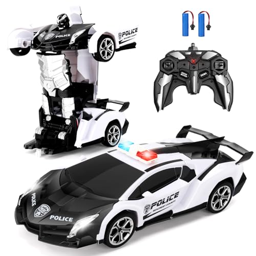 Blackma Remote Control Car Transform OneButton Deformation  360Rotating Drifting Transform Robot RC Car with LED Light Toy Gifts for 4 5 6 7 8 9 10 11 12 Years Old Boy White - Image 1