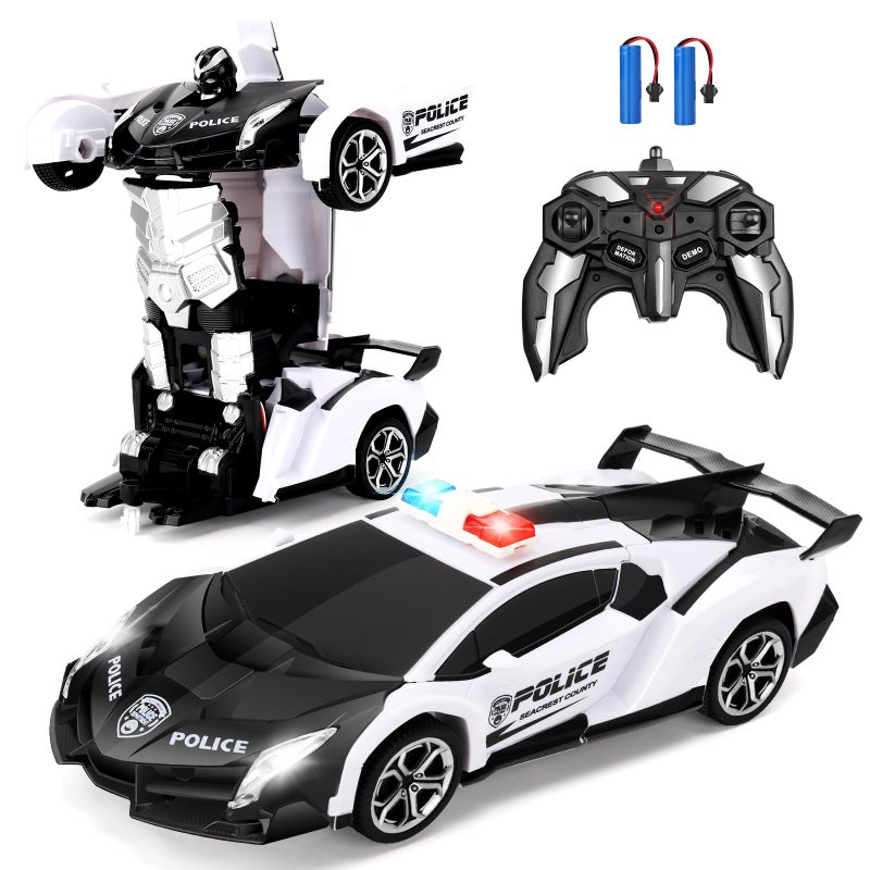 Blackma Remote Control Car Transform OneButton Deformation  360Rotating Drifting Transform Robot RC Car with LED Light Toy Gifts for 4 5 6 7 8 9 10 11 12 Years Old Boy White - Image 2