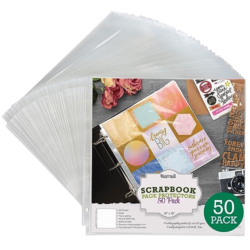 Samsill Scrapbook Refill Pages 12x12 Inch, 50 Pack, Fits 3 Ring Scrapbook Binders and 12x12 Photo Albums, Top-Loading, Heavy-Duty, Holds 2 Pages, Super Clear - Image 1