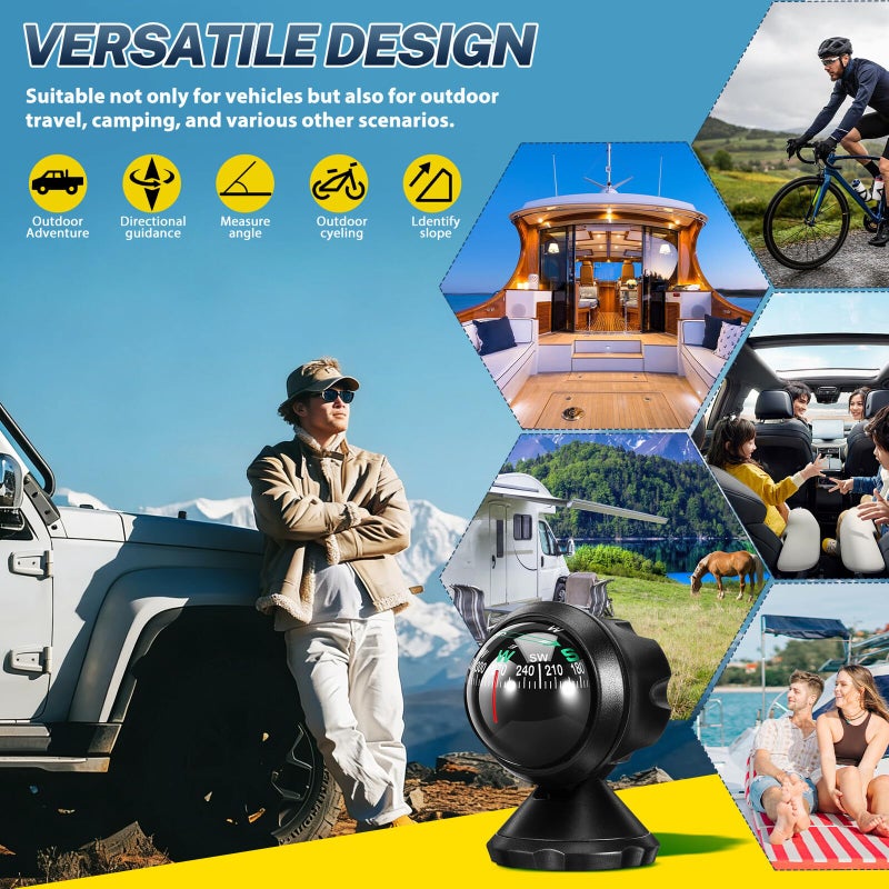 Universal Car Compass Ball High Precision Black Dash Mount for Vehicle Navigation - Image 4