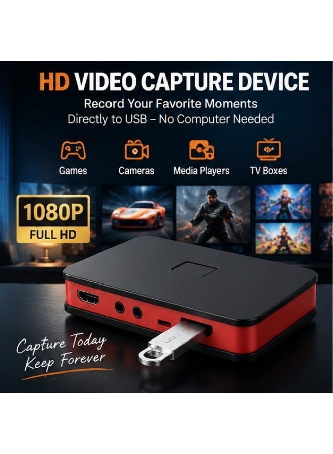 1080P HD video capture device with HDMI, AV, and YPbPr inputs, USB live recording, one-button operation, and portable design. - Image 4