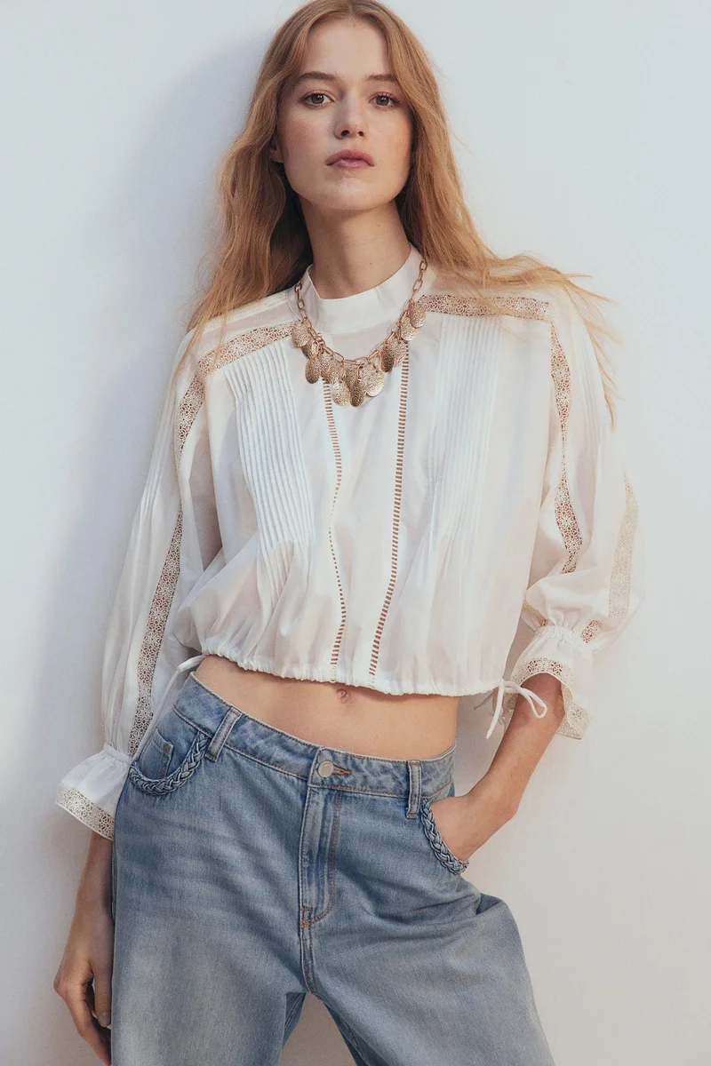 اتش اند ام Lace-inset cotton blouse