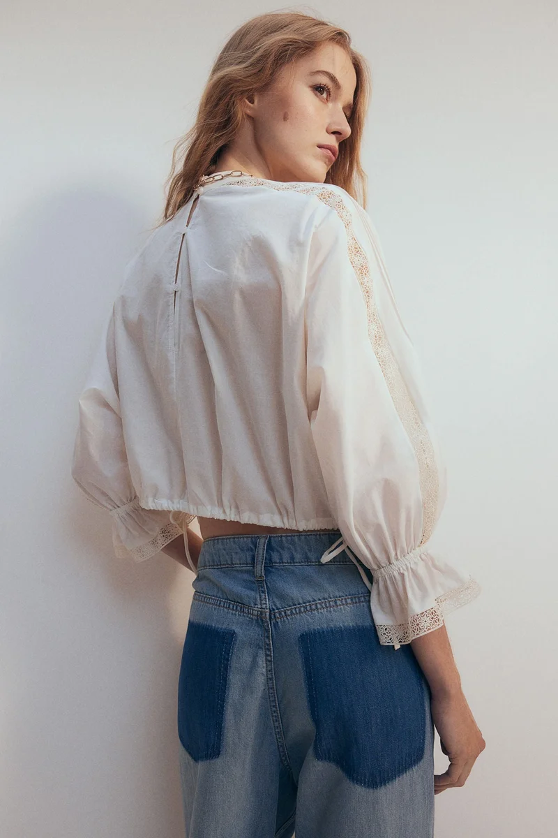 اتش اند ام Lace-inset cotton blouse