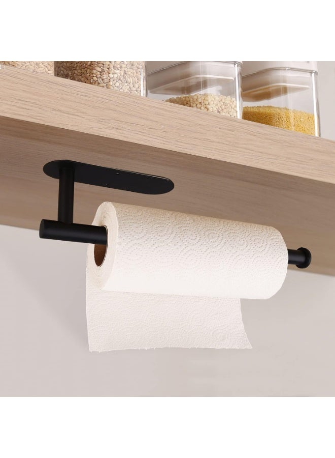 حامل مناديل المطبخ تحت الخزانة، من الفولاذ المقاوم للصدأ باللون الأسود، للتثبيت باللاصق أو المسامير - Image 2