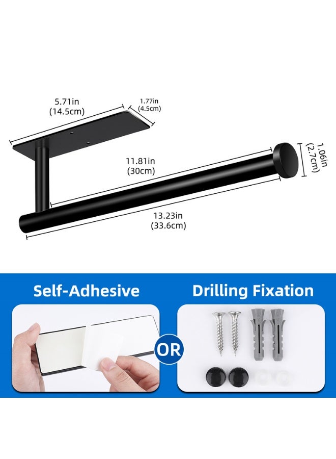 حامل مناديل المطبخ تحت الخزانة، من الفولاذ المقاوم للصدأ باللون الأسود، للتثبيت باللاصق أو المسامير - Image 4