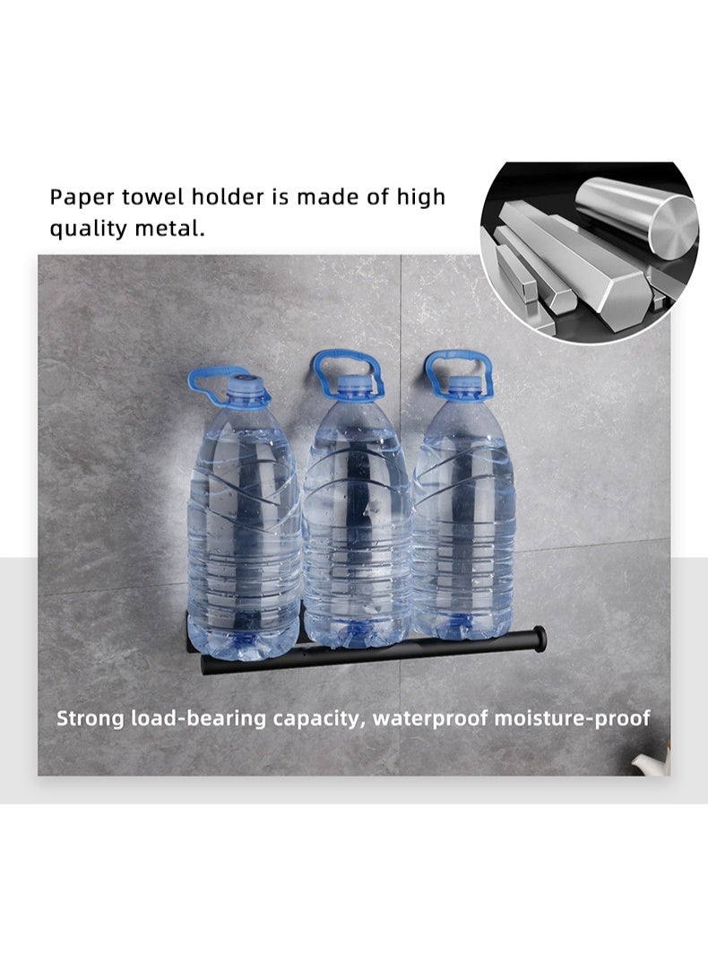 حامل مناديل المطبخ تحت الخزانة، من الفولاذ المقاوم للصدأ باللون الأسود، للتثبيت باللاصق أو المسامير - Image 5