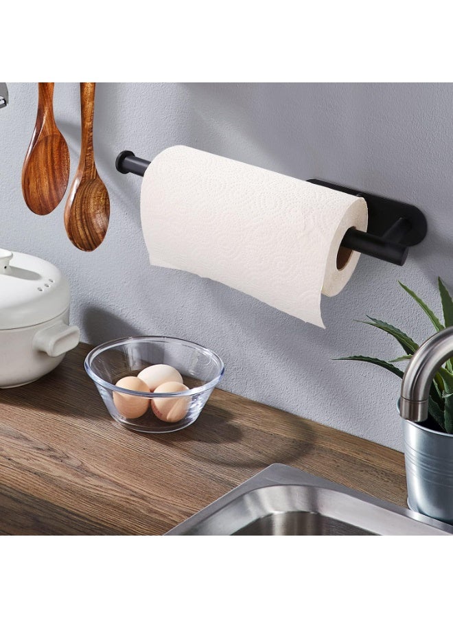 حامل مناديل المطبخ تحت الخزانة، من الفولاذ المقاوم للصدأ باللون الأسود، للتثبيت باللاصق أو المسامير - Image 3