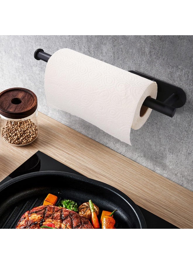 حامل مناديل المطبخ تحت الخزانة، من الفولاذ المقاوم للصدأ باللون الأسود، للتثبيت باللاصق أو المسامير - Image 1