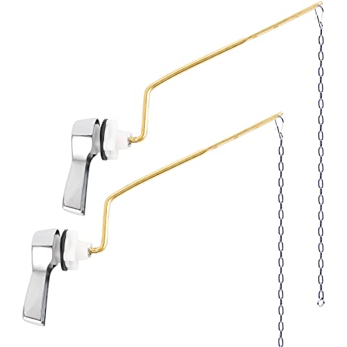Hibbent 2 Pack Universal Side Mount Toilet Handle Angle-Mount Adjustable Trip Lever Tank Flush Lever Replacement Handle with 2 Pieces Stainless Steel Flapper Chains for Most Side Mount Toilets-Chrome - Image 1