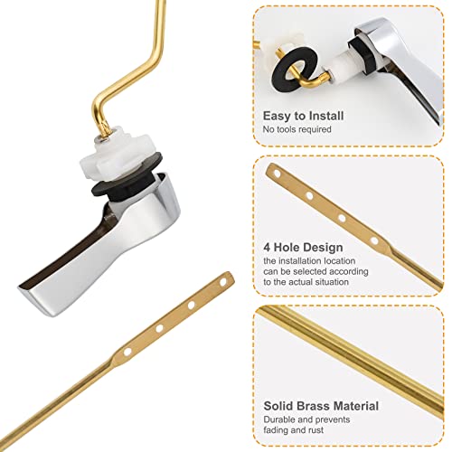 Hibbent 2 Pack Universal Side Mount Toilet Handle Angle-Mount Adjustable Trip Lever Tank Flush Lever Replacement Handle with 2 Pieces Stainless Steel Flapper Chains for Most Side Mount Toilets-Chrome - Image 2