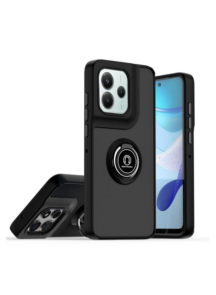 لـ Redmi Note 14 4G Case ، TPU + Hard PC Magnetic Ring Car Mount Stand Bumper Cover Full Portection حالة هاتف مقاومة للصدمات لـ Redmi Note 14 4G ، أسود - Image 1