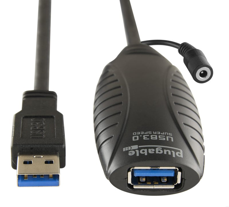 Plugable 10 Meter (32 Foot) USB 3.0 Active Extension Cable with AC Power Adapter, Back-Voltage Protection, and Driverless Technology - Image 1