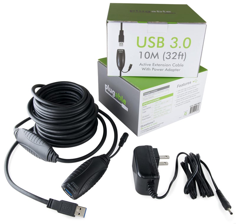 Plugable 10 Meter (32 Foot) USB 3.0 Active Extension Cable with AC Power Adapter, Back-Voltage Protection, and Driverless Technology - Image 5