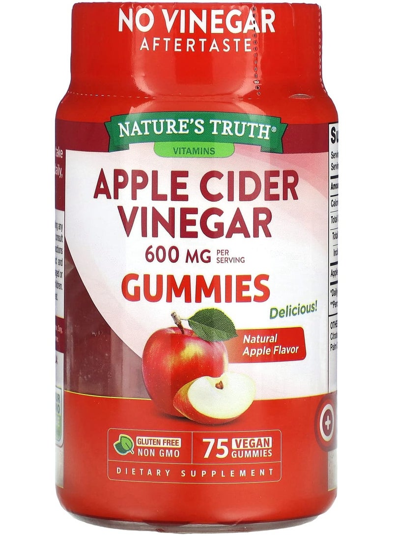 Apple Cider Vinegar, Natural Apple, 600 mg, 75 Vegan Gummies (200 mg per Gummy)