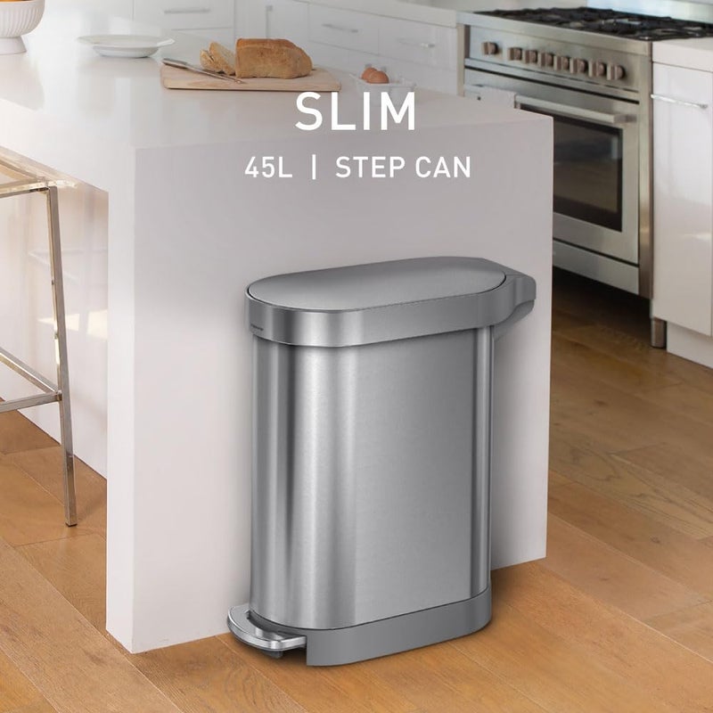 simplehuman 45 Liter / 12 Gallon Slim Hands-Free Kitchen Step Trash Can, Brushed Stainless Steel - Image 2