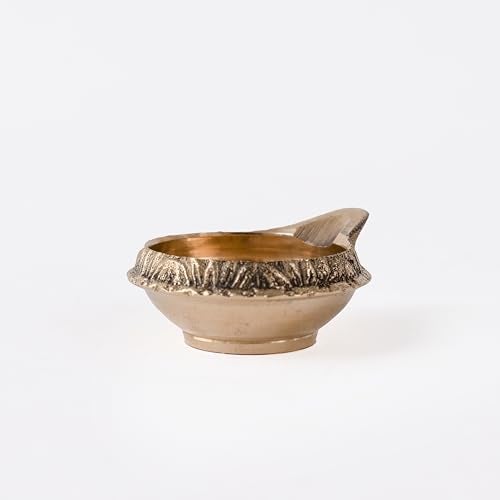 DecorTwist® Brass Diya for Puja Room Oil Lamp Kuber Diya in Gold Antique Finished Pooja Decoration Item for Home and Office Decor Brass Deepak for Pooja Diwali, Navratri Diya Gift Item Set of 2 - Image 3