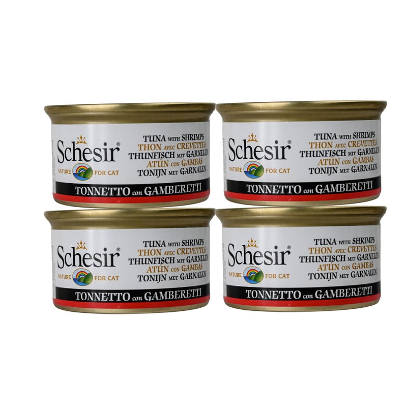Schesir Tuna in Jelly with Shrimp - 85g Natural Wet Cat Food Real Tuna & Shrimp High Protein & Omega-3 for Adult Cats Supports Healthy Coat, Digestion & Immunity (Pack of 4) - Image 1