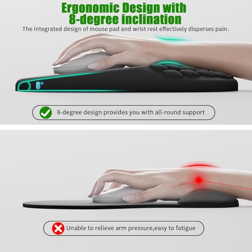 VAGAU Ergonomic Mouse Pad with Wrist Support Wrist Rest Pain Relief Mousepad Memory Foam NonSlip PU Base for Gaming Office and Home Black - Image 3