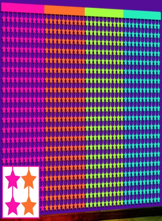 Tingjoo 4 Pack Glow in The Dark Party Supplies Neon Streamers Party Decorations Backdrop Blacklight Stars Neon Foil Fringe Curtains Photo Props UV Black Light for Birthday Decoration - Image 1