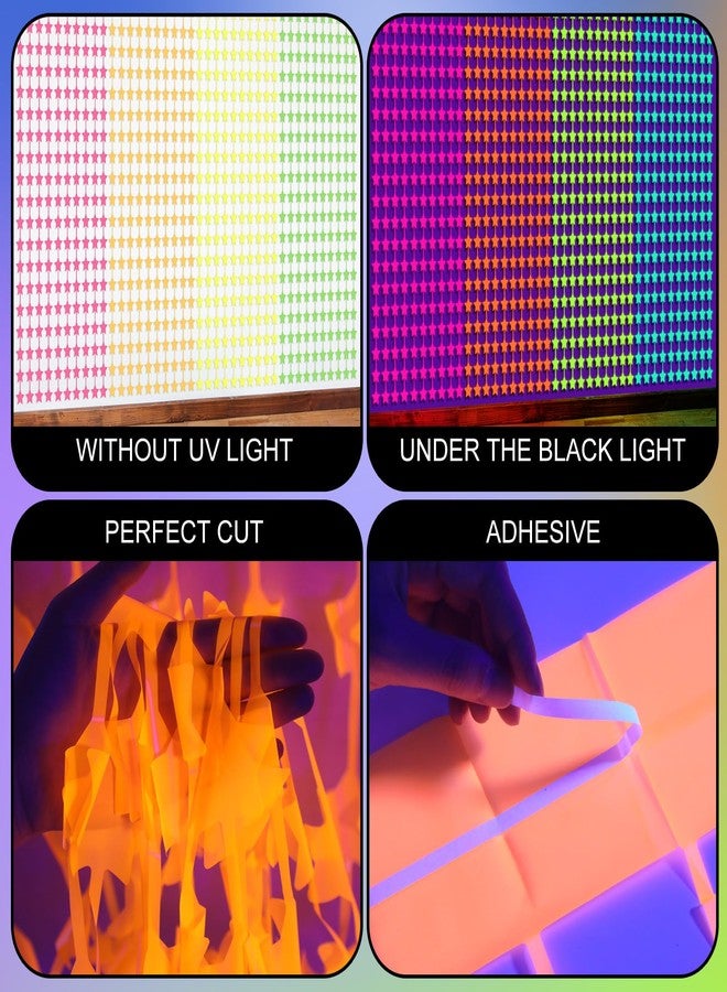 Tingjoo 4 Pack Glow in The Dark Party Supplies Neon Streamers Party Decorations Backdrop Blacklight Stars Neon Foil Fringe Curtains Photo Props UV Black Light for Birthday Decoration - Image 3