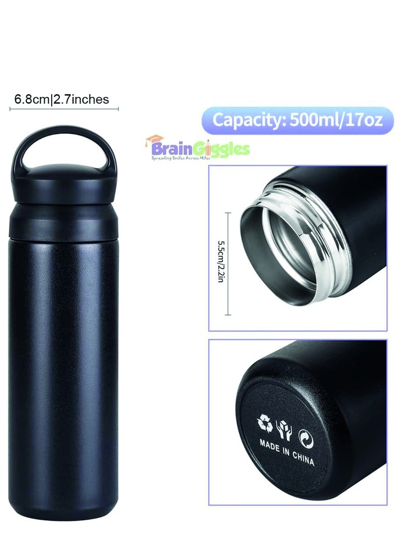 BrainGiggles BrainGiggles Stainless Steel Vacuum 500ml Insulated Thermos Bottle with Easy-to-Carry Hook Anti Scalding Reusable Tumbler Flask Sports Water Bottle for Hiking Biking Students Men Women -Black  - Image 2