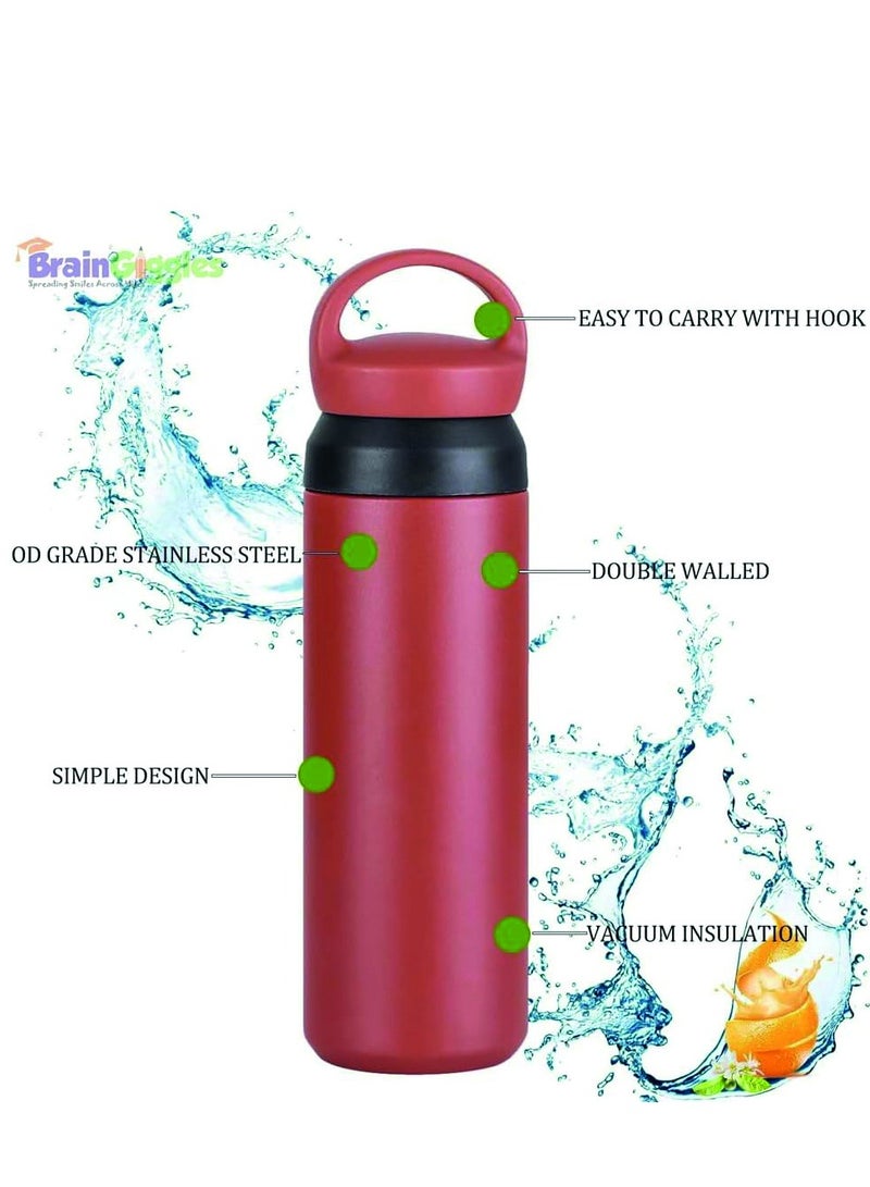 BrainGiggles BrainGiggles Stainless Steel Vacuum 500ml Insulated Thermos Bottle with Easy-to-Carry Hook Anti Scalding Reusable Tumbler Flask Sports Water Bottle for Hiking Biking Students Men Women -Black  - Image 4