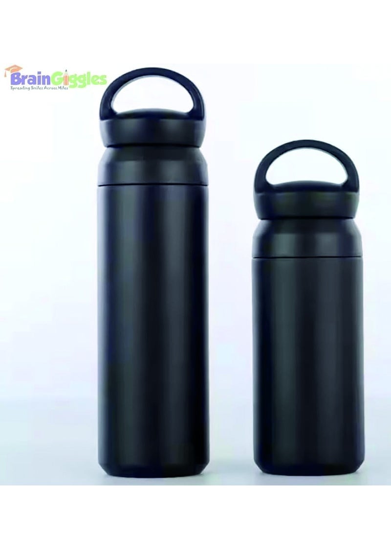 BrainGiggles BrainGiggles Stainless Steel Vacuum 500ml Insulated Thermos Bottle with Easy-to-Carry Hook Anti Scalding Reusable Tumbler Flask Sports Water Bottle for Hiking Biking Students Men Women -Black  - Image 5