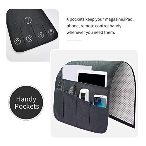 SYSOV Sofa Armrest Organizer, Remote Control Holder for Recliner Couch, Arm Chair Caddy with 5 Pockets for Magazine, Tablet, Phone, iPad - Image 4