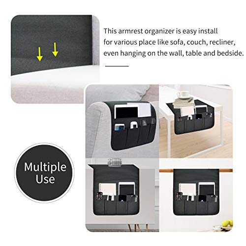 SYSOV Sofa Armrest Organizer, Remote Control Holder for Recliner Couch, Arm Chair Caddy with 5 Pockets for Magazine, Tablet, Phone, iPad - Image 5