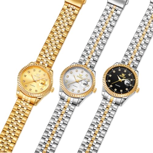 OLEVS Wedding Couple Watches Men and Women Gift Set Luminous Calendar Business Dress Luxury Gold His and Hers Wristwatch Waterproof Matching Watches Couples Lovers Romantic Wrist Watch - Image 3