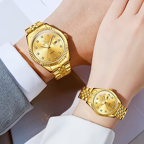 OLEVS Wedding Couple Watches Men and Women Gift Set Luminous Calendar Business Dress Luxury Gold His and Hers Wristwatch Waterproof Matching Watches Couples Lovers Romantic Wrist Watch - Image 4