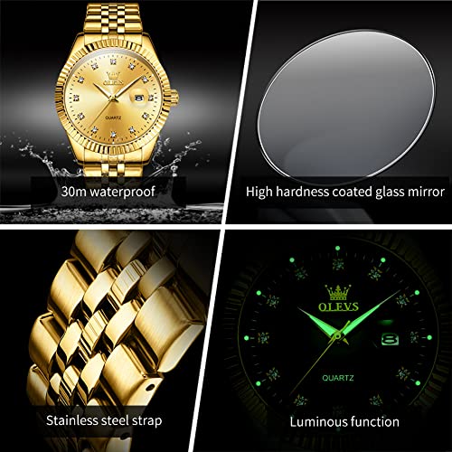 OLEVS Wedding Couple Watches Men and Women Gift Set Luminous Calendar Business Dress Luxury Gold His and Hers Wristwatch Waterproof Matching Watches Couples Lovers Romantic Wrist Watch - Image 5