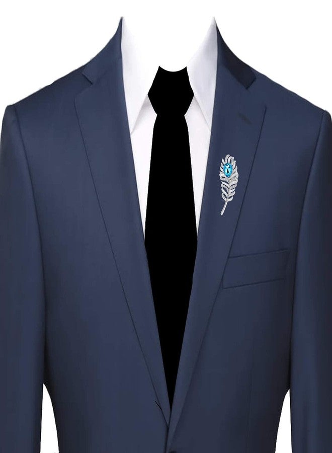 Om Jewells Men's Rhodium Plated Lovely Peacock Feather Lapel Pin Brooch with Crystal Stones Jewellery - Image 2