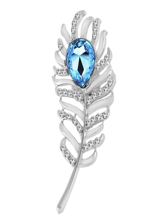 Om Jewells Men's Rhodium Plated Lovely Peacock Feather Lapel Pin Brooch with Crystal Stones Jewellery - Image 1
