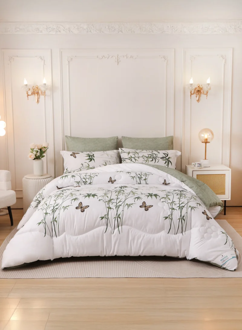 Donetella 6-Pcs Printed King Comforter Set | Fits 200x200 cm Size Bed | Soft Brushed Microfiber | Reversible Printed Comforter | 350 GSM Down Alternative Fill