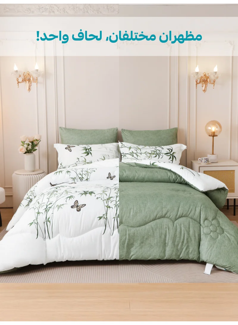 Donetella KING 6-Pcs Printed King Comforter Set | Fits 200x200 cm Size Bed | Soft Brushed Microfiber | Reversible Printed Comforter | 350 GSM Down Alternative Fill  | Best Price UAE